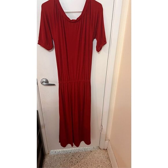 W BY WORTH DARK RED 100% RAYON POCKETED DRESS WOMENS SIZE SM - Picture 5 of 9